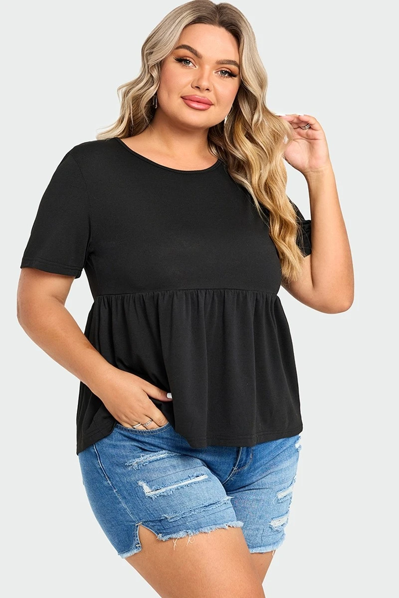 Black Peplum Short Sleeve Round Neck Top 8 Black Peplum Short Sleeve Round Neck Top - Image 6