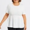 White Plus Size Round Neck Peplum Top