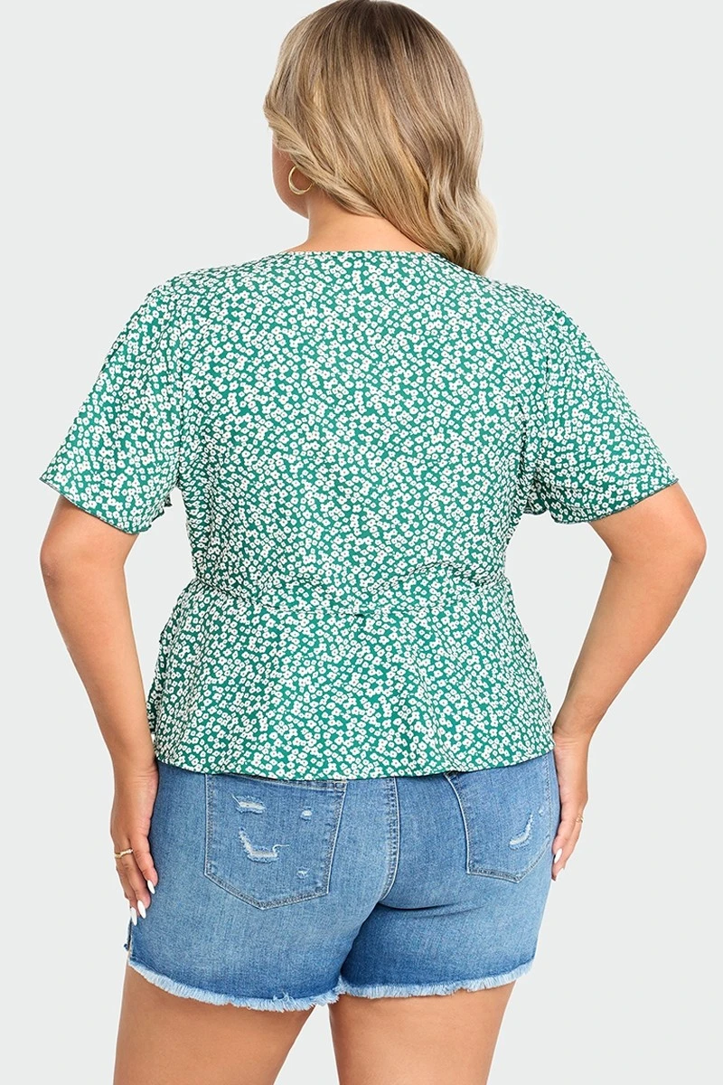 Floral Print Butterfly Sleeve Wrap Knot Side Blouse 4 Floral Print Butterfly Sleeve Wrap Knot Side Blouse - Image 2