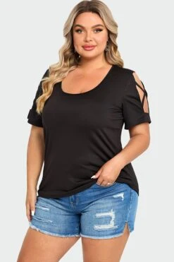 Black Square Neck Lattice Cold Shoulder Top -Meetcurve Shop c top011001 3