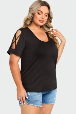 Black Square Neck Lattice Cold Shoulder Top -Meetcurve Shop c top011001 6