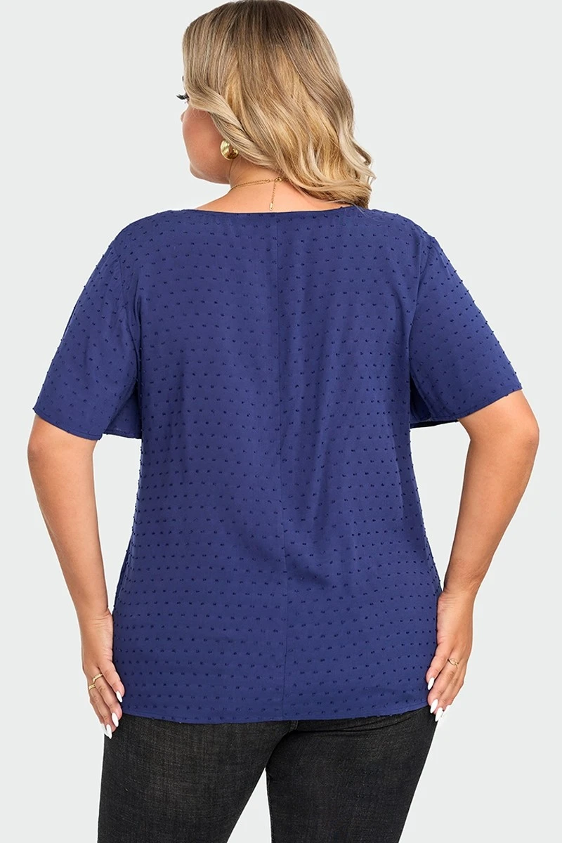 Dark Blue Solid Button V Neck Ruffles Blouse 4 Dark Blue Solid Button V Neck Ruffles Blouse - Image 2