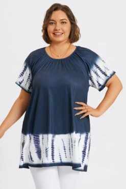 Tie-Dye Gauze Ruffle Short Sleeves Tunic -Meetcurve Shop c top042001 3