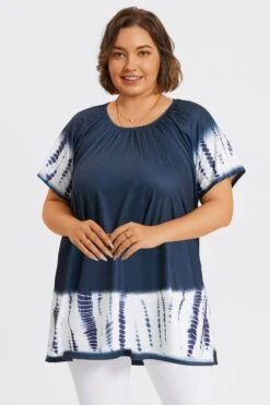 Tie-Dye Gauze Ruffle Short Sleeves Tunic -Meetcurve Shop c top042001 4