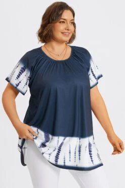Tie-Dye Gauze Ruffle Short Sleeves Tunic -Meetcurve Shop c top042001 5