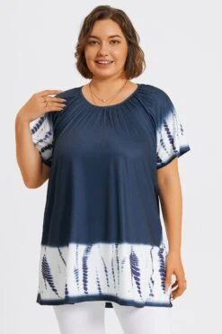 Tie-Dye Gauze Ruffle Short Sleeves Tunic -Meetcurve Shop c top042001 6