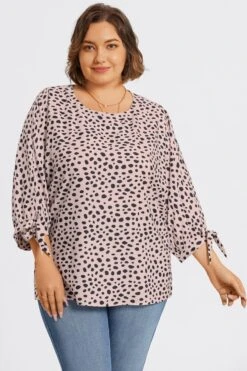 Leopard Print 3/4 Tie-Sleeve Blouse -Meetcurve Shop c top043001 3