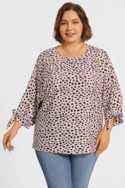 Leopard Print 3/4 Tie-Sleeve Blouse -Meetcurve Shop c top043001 4