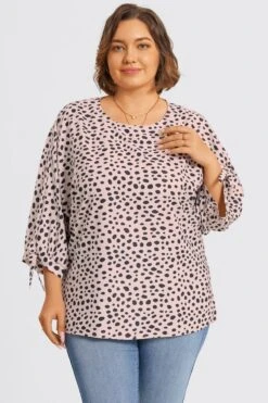 Leopard Print 3/4 Tie-Sleeve Blouse -Meetcurve Shop c top043001 6