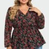 V-Neck Floral Printed Lantern Sleeve Ruffle Blouse 1 V-Neck Floral Printed Lantern Sleeve Ruffle Blouse -Meetcurve Shop c topbc009002 1