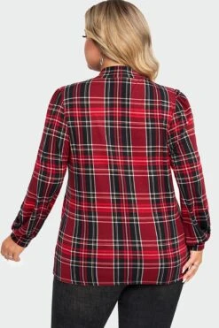 Plaid Long Sleeve Round Neck Long Blouse -Meetcurve Shop c topbc018001 2
