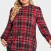 Plaid Long Sleeve Round Neck Long Blouse -Meetcurve Shop c topbc018001 3