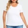 Plus Size White Short Sleeve Basic V-Neck Top -Meetcurve Shop c topbc025003 1