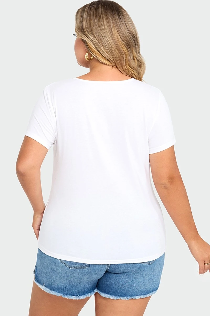 Plus Size White Short Sleeve Basic V-Neck Top 4 Plus Size White Short Sleeve Basic V-Neck Top - Image 2