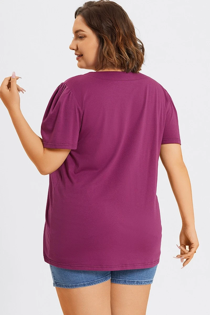 Plus Size Purple Square Neck Puff Sleeve Tops 4 Plus Size Purple Square Neck Puff Sleeve Tops - Image 2