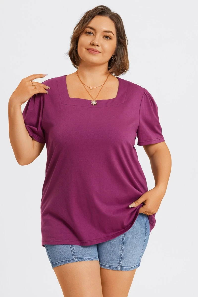 Plus Size Purple Square Neck Puff Sleeve Tops 7 Plus Size Purple Square Neck Puff Sleeve Tops - Image 5