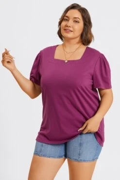 Plus Size Purple Square Neck Puff Sleeve Tops 13 Plus Size Purple Square Neck Puff Sleeve Tops -Meetcurve Shop c topbc027001 6
