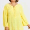 Plus Size Yellow Tie Neck Long Sleeve Blouse -Meetcurve Shop c topbc028001 1