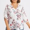 V-Neck Floral Print Pullover 3/4 Sleeve Blouse