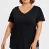 Plus Size Black V-Neck Flutter Sleeve Tee 1 Plus Size Black V-Neck Flutter Sleeve Tee -Meetcurve Shop c topbc031001 1