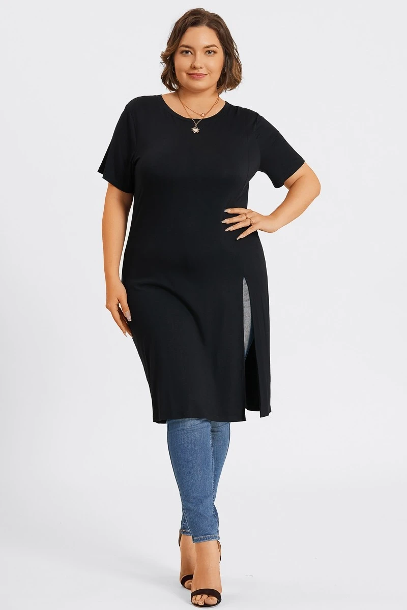 Black Crew Neck Split Front Long Tunic 5 Black Crew Neck Split Front Long Tunic - Image 3