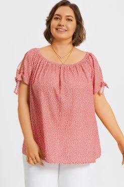 Loose Cut Off-Shoulder Tie Detail Top