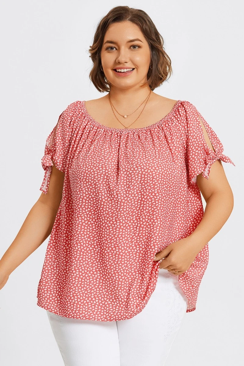 Loose Cut Off-Shoulder Tie Detail Top 5 Loose Cut Off-Shoulder Tie Detail Top - Image 3