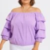 Lavender Off Shoulder Elastic Long Sleeves Top -Meetcurve Shop c topbc035001 1
