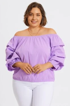 Lavender Off Shoulder Elastic Long Sleeves Top -Meetcurve Shop c topbc035001 3