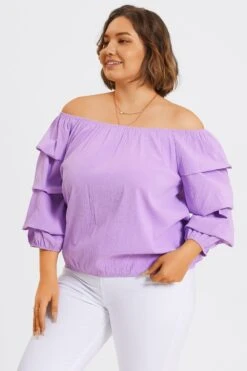 Lavender Off Shoulder Elastic Long Sleeves Top -Meetcurve Shop c topbc035001 6