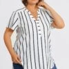 Stripe Crepe De Chine Flutter Short Sleeve Blouse 1 Stripe Crepe De Chine Flutter Short Sleeve Blouse -Meetcurve Shop c topbc039001 1