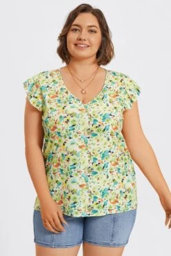 Plus Size Allover Floral Print Butterfly Sleeve Blouse 10 Plus Size Allover Floral Print Butterfly Sleeve Blouse -Meetcurve Shop c topbc040001 3