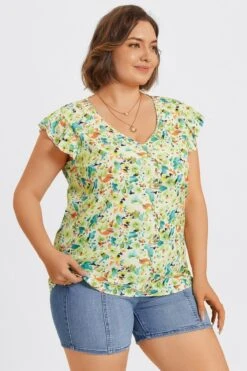 Plus Size Allover Floral Print Butterfly Sleeve Blouse 11 Plus Size Allover Floral Print Butterfly Sleeve Blouse -Meetcurve Shop c topbc040001 5