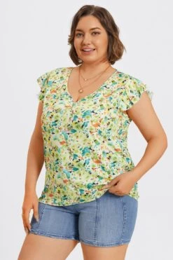 Plus Size Allover Floral Print Butterfly Sleeve Blouse 13 Plus Size Allover Floral Print Butterfly Sleeve Blouse -Meetcurve Shop c topbc040001 6