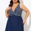 Navy And White Stripe Wrap Front Swimdress -Meetcurve Shop dsc00049