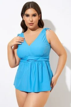 Blue Ruched Retro V Neck Tankini Top 12 Blue Ruched Retro V Neck Tankini Top -Meetcurve Shop dsc00363