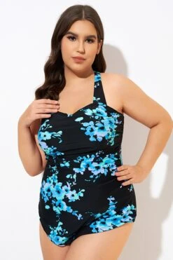 Blue Flower H-Back Sarong Front One Piece Swimsuit 11 Blue Flower H-Back Sarong Front One Piece Swimsuit -Meetcurve Shop dsc00504