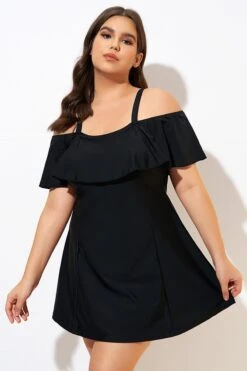 Solid Black Adjustable Straps Women Swimdress -Meetcurve Shop dsc00546