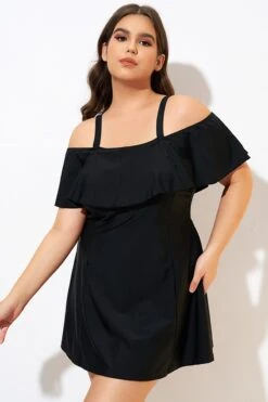 Solid Black Adjustable Straps Women Swimdress -Meetcurve Shop dsc00562