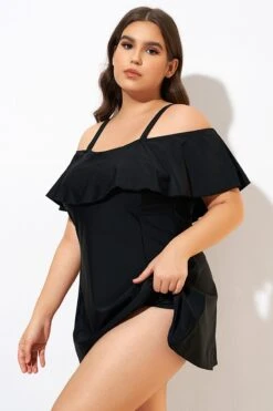 Solid Black Adjustable Straps Women Swimdress -Meetcurve Shop dsc00579