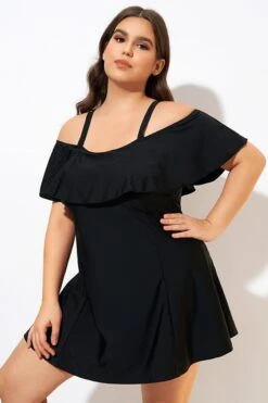 Solid Black Adjustable Straps Women Swimdress -Meetcurve Shop dsc00582