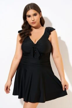 Ruffle Swimsuit Tie Knot Front Ruched Vintage Swimdress -Meetcurve Shop dsc00593