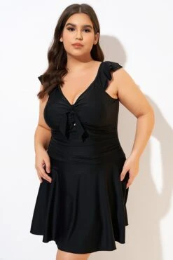 Ruffle Swimsuit Tie Knot Front Ruched Vintage Swimdress -Meetcurve Shop dsc00594