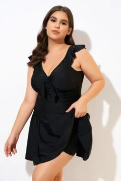 Ruffle Swimsuit Tie Knot Front Ruched Vintage Swimdress -Meetcurve Shop dsc00599