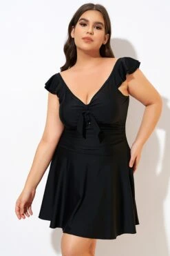 Ruffle Swimsuit Tie Knot Front Ruched Vintage Swimdress -Meetcurve Shop dsc00617