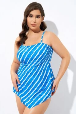 Blue & White Longer Length Scarf Bandeau Tankini Top -Meetcurve Shop dsc06757