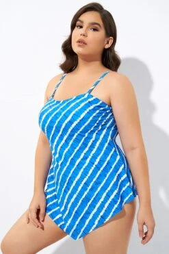 Blue & White Longer Length Scarf Bandeau Tankini Top -Meetcurve Shop dsc06799