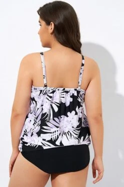 Leaf Printed Adjustable Straps Lady's Blouson Tankini Top -Meetcurve Shop dsc06881