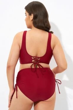 Red Twist Front Cross Back&Front Bikini Top -Meetcurve Shop dsc07149