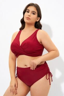 Red Twist Front Cross Back&Front Bikini Top -Meetcurve Shop dsc07211